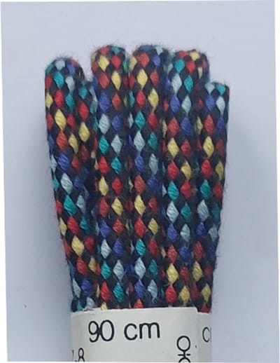 Ronilux Veter - Blauw/Groen/Rood/Geel/Zwart - Meerkleurig - Rond - Koord Veters - Lengte 90 cm - Dikte 4 mm - Schoenveter