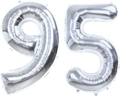 Folie Ballon Cijfer 95 Jaar Zilver Verjaardag Versiering Helium Cijfer Ballonnen Feest versiering Met Rietje - 86Cm
