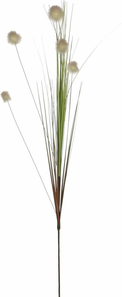 Mica Decorations - Rietgras kunstplant losse steel - tak - groen/pluis bollen - wit - 84 cm
