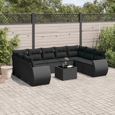 vidaXL - 10-delige - Loungeset - met - kussens - poly - rattan - zwart