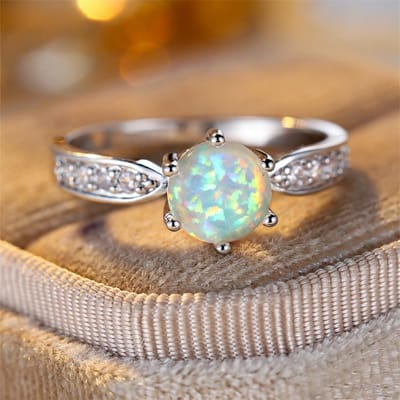 Klassieke Zesklauw Ronde Steen Verlovingsring Wit Blauwe Opaal Geboortesteen Sieraden Voor Vrouwen Trendy Kleur Trouwring Cadeaus 10 gray