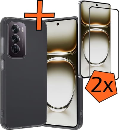 Hoes - Met 2x Screenprotector - Geschikt voor OPPO Reno 12 - Sterk & Shockproof - Back Cover - Siliconen Case - Telefoon Hoes - Transparant