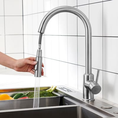 CECIPA Max Keuken kraan - Keukenkraan Met Uittrekbare Uitloop - 360° Draaibare Keukenkraan - Roestvrij Staal Keuken Kraan - Keukenkraan Uittrekbaar - Zilver