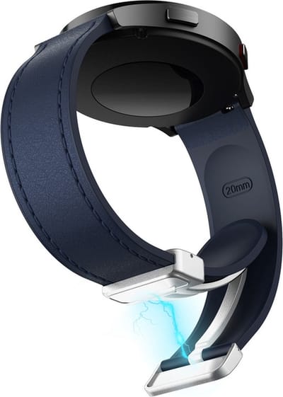 Hybride siliconen-leren bandje - geschikt voor Garmin Venu (2 Plus) / Venu SQ (2) / Vivomove (Style - Sport) / Vivoactive 3 / 5 / 6 / Forerunner 55 / 165 / 245 / 645 / 570 - 42mm - donkerblauw
