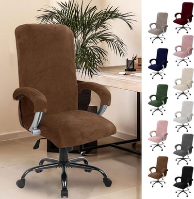 Stijlvolle Velours Bureauhoes met Armsteun voor Hoge Gaming Stoel - Elastische Bescherming in Bruin
