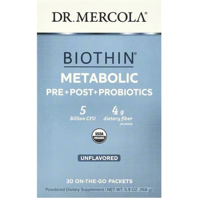 Dr. Mercola, Biothin®, pre- en post-metabolisch + probiotisch, ongeparfumeerd, 5 miljard KVE, verpakking van 30, 0,19 oz (5,6 gram) elk