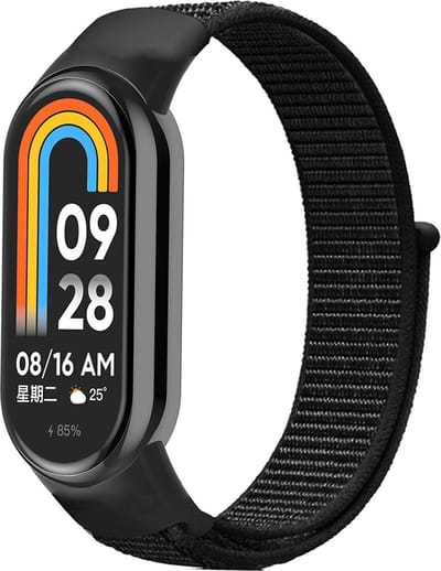 Strap-it nylon bandje met klittenbandsluiting - Geschikt voor Xiaomi Mi Smart Band 8 / Band 9 (zwart)