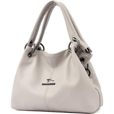 Sac fourre-tout de luxe en cuir souple pour femme, sac à bandoulière rétro de couleur unie, grande capacité gray