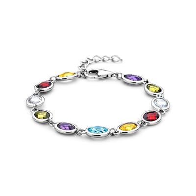 Zilver Gerhodineerd Armband Gekleurd Zirkonia 16 + 3 Cm 1338529