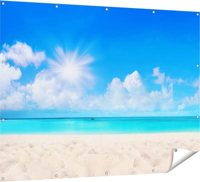 Gards Tuinposter Strand en Zee met Helder Witte Zand - 160x120 cm - Tuindoek - Tuindecoratie - Wanddecoratie buiten - Tuinschilderij