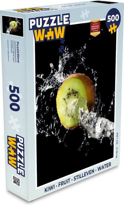 Puzzel Kiwi - Fruit - Stilleven - Water - Zwart - Legpuzzel - Puzzel 500 stukjes