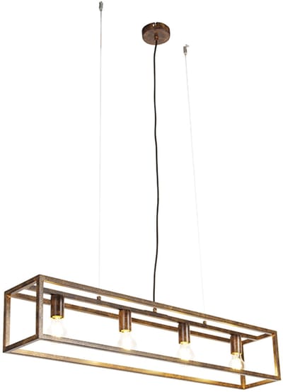 QAZQA cage - Industriele Hanglamp eettafel voor boven de eettafel | in eetkamer - 4 lichts - L 100 cm - Bruin - Industrieel - Woonkamer | Slaapkamer | Keuken