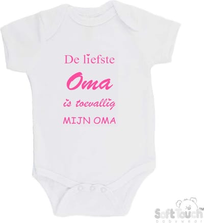 100% katoenen Romper "De liefste oma is toevallig mijn oma" Meisjes Katoen Wit/roze Maat 62/68