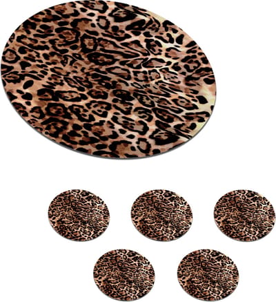 Onderzetters voor glazen - Rond - Dierenprint - Luipaard - Design - Luxe - 10x10 cm - Glasonderzetters - 6 stuks