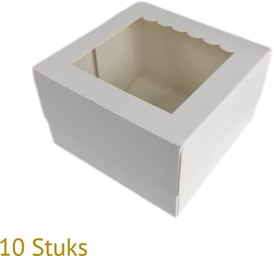 Bakdozen.nl Taartdoos - Taart Box - Vershouddoos Met Transparante Venster - Sierluifel - Wit - 10 Stuks - 26x26x9 cm