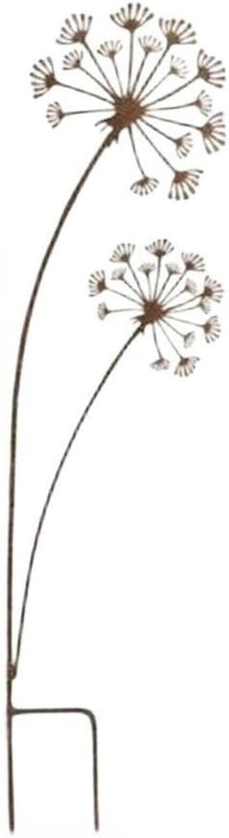 Paardenbloem Tuinspiraal - Tuindecoratie Metaal - Bloembed Verfraaien - Roestbestendige Afwerking - 30/35cm Hoog - Roestkleurig