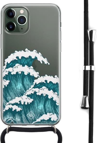 Casimoda® hoesje met koord - Geschikt voor iPhone 11 Pro - Wave - Afneembaar koord - Siliconen/TPU - Blauw