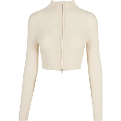 Urban Classics - Cropped Rib Knit Zip Cardigan - M - Ivoorkleurig