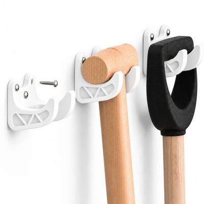 3 Stuks Universele Tuinhouder - Wandhaak Voor Tuingereedschap - Bezemhouder - Schop Houder - Ophangsysteem Garage & Schuur - Tot 35mm Steel - Wit