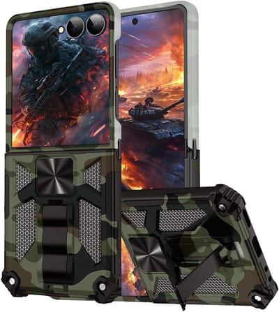 Camouflage Motief Beschermcase voor Galaxy Z Flip 7 met Kickstand en Schokbestendige Bescherming - Robuuste Militaire Cover