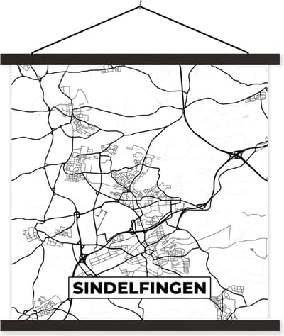 Posterhanger incl. Poster 60x60 cm - Schoolplaat - Sindelfingen - Plattegrond - Kaart - Stadskaart - Textielposter - Zwarte latten - Stadskaart