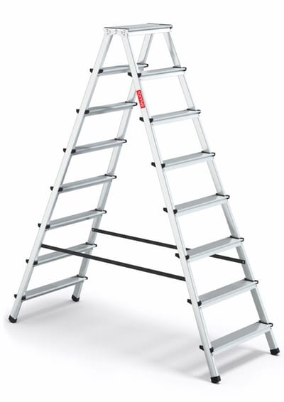 Baulich Professionele aluminium huishoudtrap - 8 treden dubbelzijdig, opvouwbaar met antislip platform - werkhoogte 326 cm, 120 kg