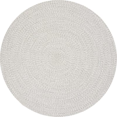 Vloerkleed voor binnen en buiten - Omkeerbaar - Sisal look - Weersbestendig - Woonkamer Balkon Keuken - Handgemaakt - Tuintapijt - Modern Boho Jute Stijl - Lichtgrijs - Ø120cm Rond