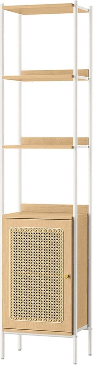 Boekenplank met meerdere niveaus - Eiken Beige Parelwit - Opbergrek - Stalen frame - PE Rotan - 30 cm x 40 cm x 174,7 cm