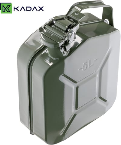 KADAX - Retro jerrycan van 0,8 mm staal - jerrycan voor benzine en diesel, reservetank met drievoudige handgreep, stalen blikje - Groen, 5L