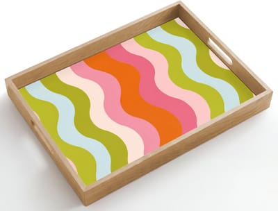 Dienblad hout 50x35 cm - Schootdienblad - Banen - Golven - Kleurrijk - Verticaal - Borrelplank rechthoek - Plateau dienbladen