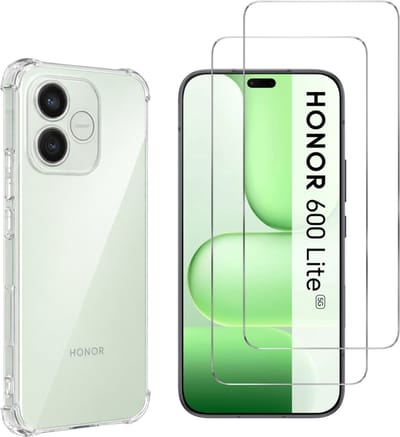 Hoesje geschikt voor Honor 600 Lite 5G backcover Shockproof siliconen Transparant en 2 stuks Screenprotector Gehard Glas