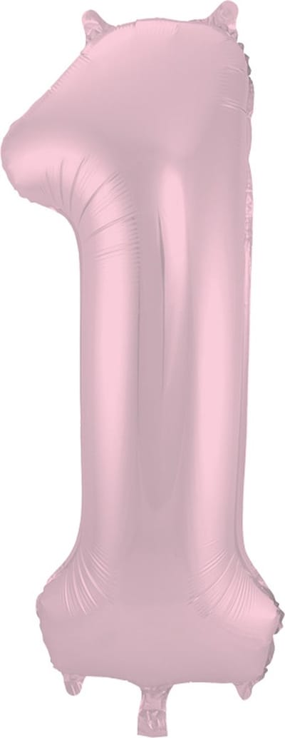 Folat - Folieballon Cijfer 1 Pastel Roze Metallic Mat - 86 cm