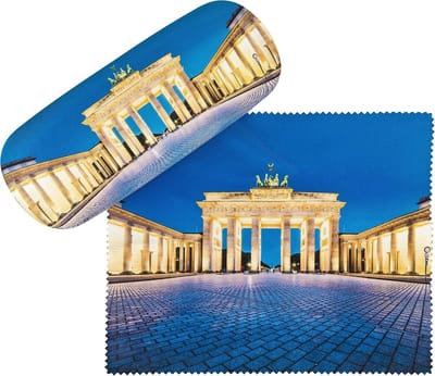 Glasrek met Brandenburger Tor Motief - Stevige Hardcase met Microvezel Doek - Zacht Fluweel Binnenbekleding - 16 cm