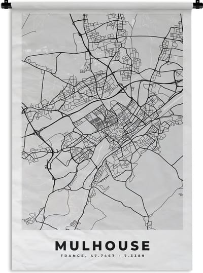 Wandkleed - Wanddoek - Frankrijk - Mulhouse - Stadskaart - Plattegrond - Kaart - 120x180 cm - Wandtapijt