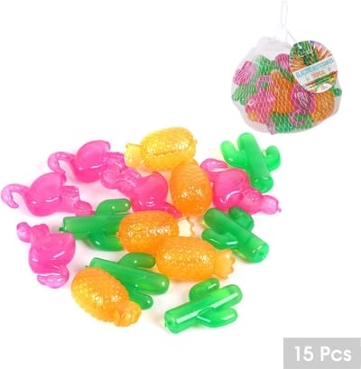 IJsblokjes – 15 Stuks – Herbruikbaar - Tropisch Design – Cactus, Ananas en Flamingo – Decoratieve Koelstenen – IJsklontjes - Voor Cocktails, Frisdrank en Drankjes