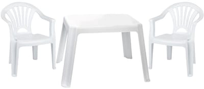 Tuinstoelen en tafel set - voor kinderen - kunststof - wit - 2x stoelen - buiten