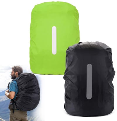 Dailygoods - Regenhoes voor rugzakken met reflecterende strepen, 2 stuks regenbescherming voor rugzakken 45 l, regenhoes, schooltas, waterdichte rugzak, regenhoes voor wandelen, kamperen, fietsen (zwart