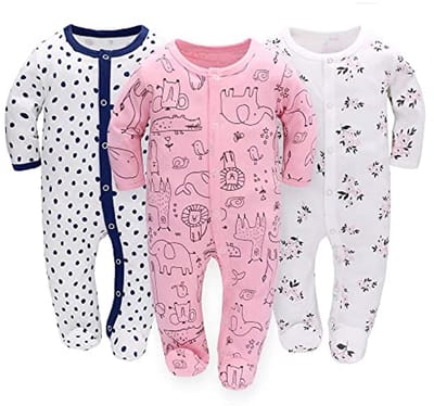 Babyrompertjes en Slaapzakken voor Pasgeborenen - 3 Stuks Katoenen Pyjama's met Voeten en Knopen - Maat 56-68