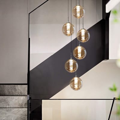 NETTLIFE Hanglamp - G9 - 6-Lichts - Amber - glas - in hoogte verstelbare - eettafel hanglamp - moderne kroonluchter - woonkamer - hal - inkl. lichtbron