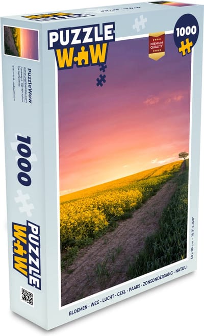 Puzzel Bloemen - Weg - Lucht - Geel - Paars - Zonsondergang - Natuur - Legpuzzel - Puzzel 1000 stukjes volwassenen