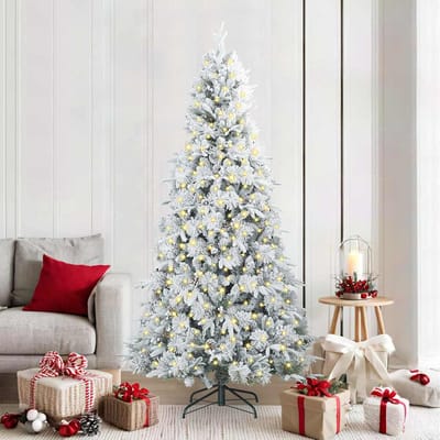 vidaXL - Kunstmatige - Hinged - Kerstboom - met - 300 - LED - Wit - 210 - cm - PE - en - PVC