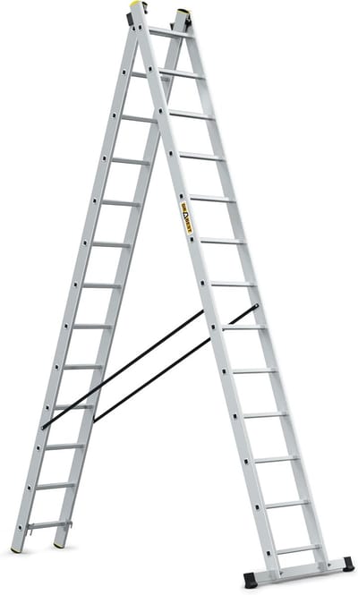 Aluminium Ladder - Werkplatform Stevig - Klus Klussen Binnen - EN-131 Gecertificeerd - 2x13 Sporten - Zilver