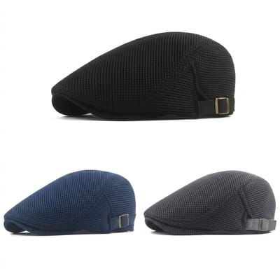 Zwarte marineblauwe donkergrijze pet heren set van 3 flat caps ademend mesh patroon verstelbare mutsen met klep retro stijl