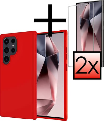 Hoesje - Met 2x Screenprotector - Geschikt voor Samsung Galaxy S24 Ultra - Sterk & Shockproof - Back Cover - Siliconen Case - Telefoon Hoes - Rood
