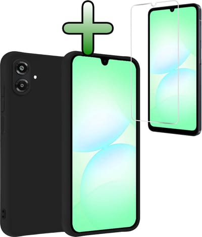 Hoesje Met Screenprotector - Geschikt voor Samsung Galaxy A07 - Sterk & Shockproof - Back Cover - Siliconen Case - Telefoon Hoes - Zwart