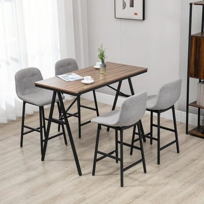 Sweiko Bartafel set - Tafel + 4 Barkruk - Industriële stijl - Knoopjes gestikt - Lichtgrijs + zwart
