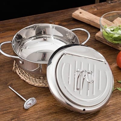 Frituurpan met Thermometer - Keukenpan - Lekker Frituren - Geschikt voor alle warmtebronnen - 3.2 Liter - Zilver