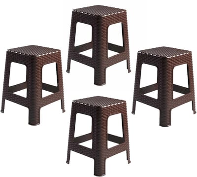 Plasticforte Zit krukjes - 4x - bruin - rotan kunststof - 37 x 37 x 46 cm - extra zitplaatsen
