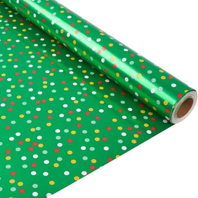 Kerstverpakkingspapier van 10 meter, glanzend cadeaupapier voor verjaardagen en feestdagen (groen)
