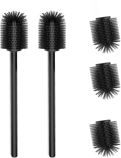 Unyqoos® Hoogwaardige Siliconen Toiletborstel Set met Verwisselbare Borstelkoppen en Roestvrijstalen Handgrepen voor Badkamer